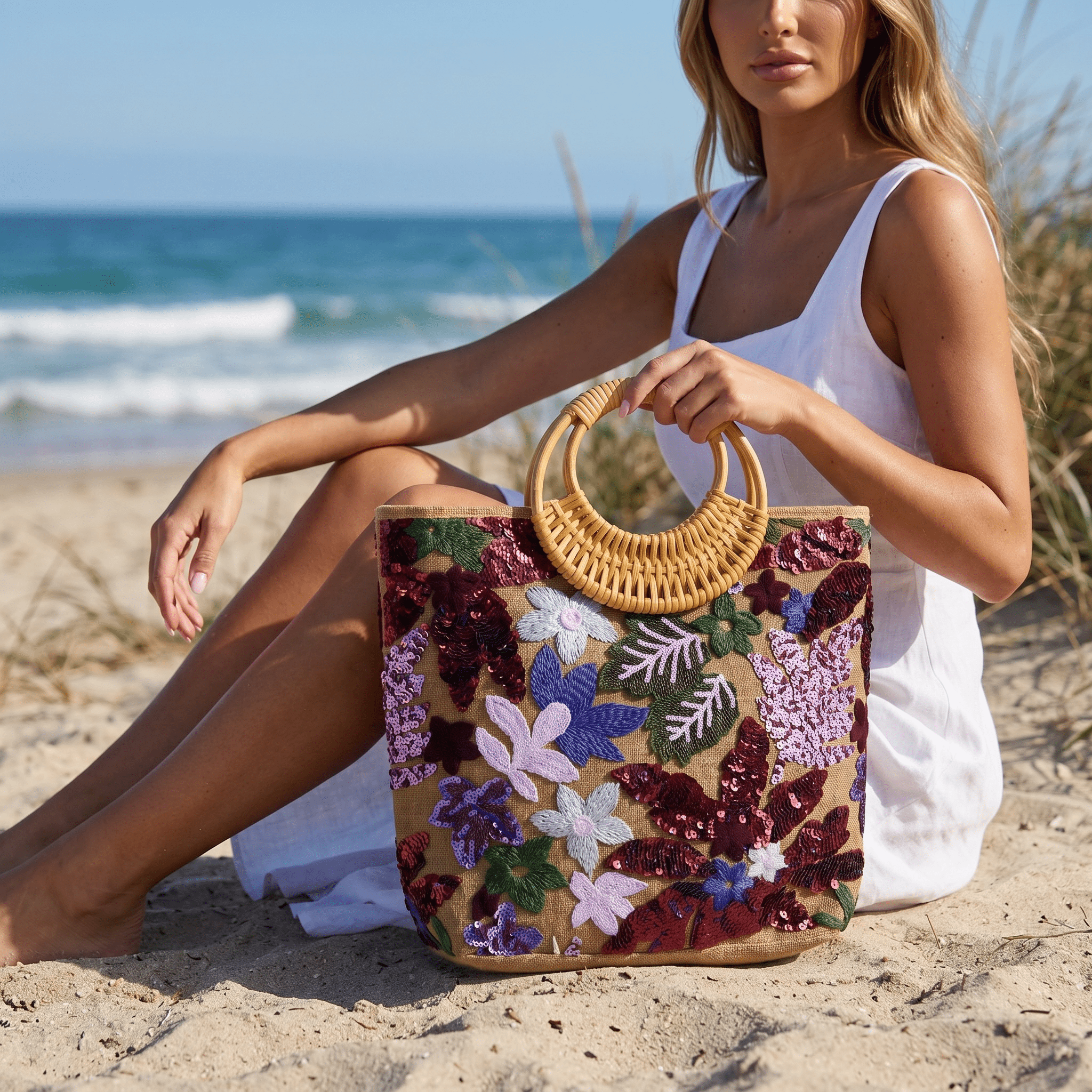Floral Sequin Beach Tote Bag 🌸👜✨ - MASTERPIECE