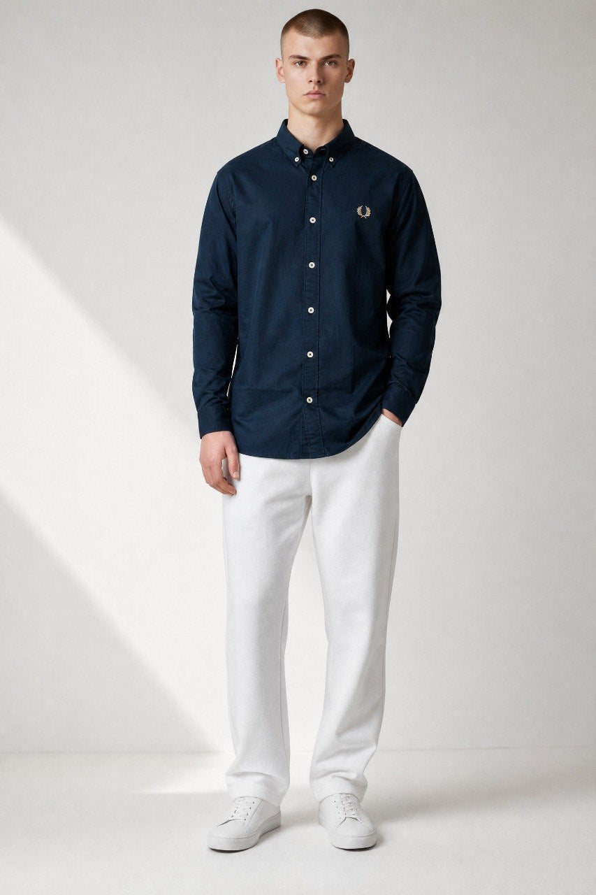 Fred Perry Premium Navy Blue Button Down Oxford Shirt for Men – Luxury Smart Casual Long Sleeve Designer Essential 💙✨ - MASTERPIECE