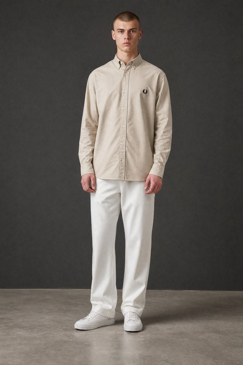 Fred Perry Premium Oxford Button-Down Shirt for Men – Elegant Slim Fit Smart Casual Long Sleeve Shirt 🤍✨ - MASTERPIECE