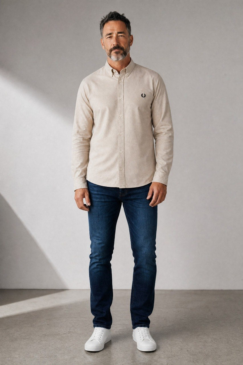 Fred Perry Premium Oxford Button-Down Shirt for Men – Elegant Slim Fit Smart Casual Long Sleeve Shirt 🤍✨ - MASTERPIECE
