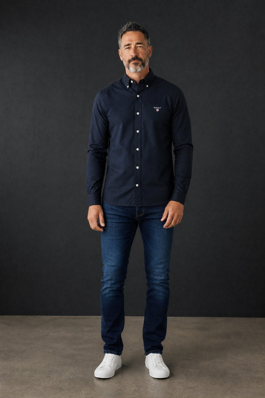 GANT Luxury Navy Blue Button Down Oxford Shirt for Men – Premium Smart Casual Long Sleeve Designer Essential 💙✨ - MASTERPIECE