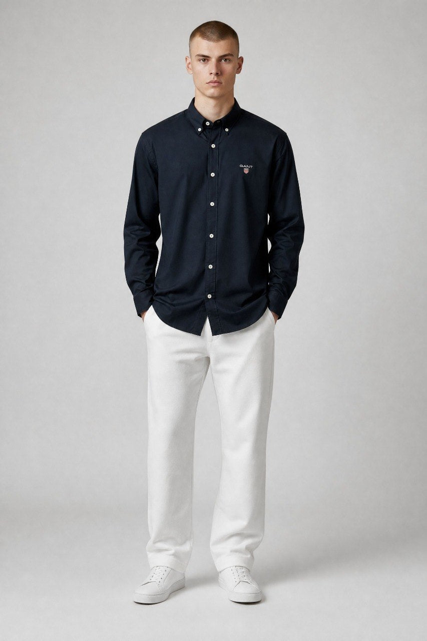 GANT Luxury Navy Blue Button Down Oxford Shirt for Men – Premium Smart Casual Long Sleeve Designer Essential 💙✨ - MASTERPIECE