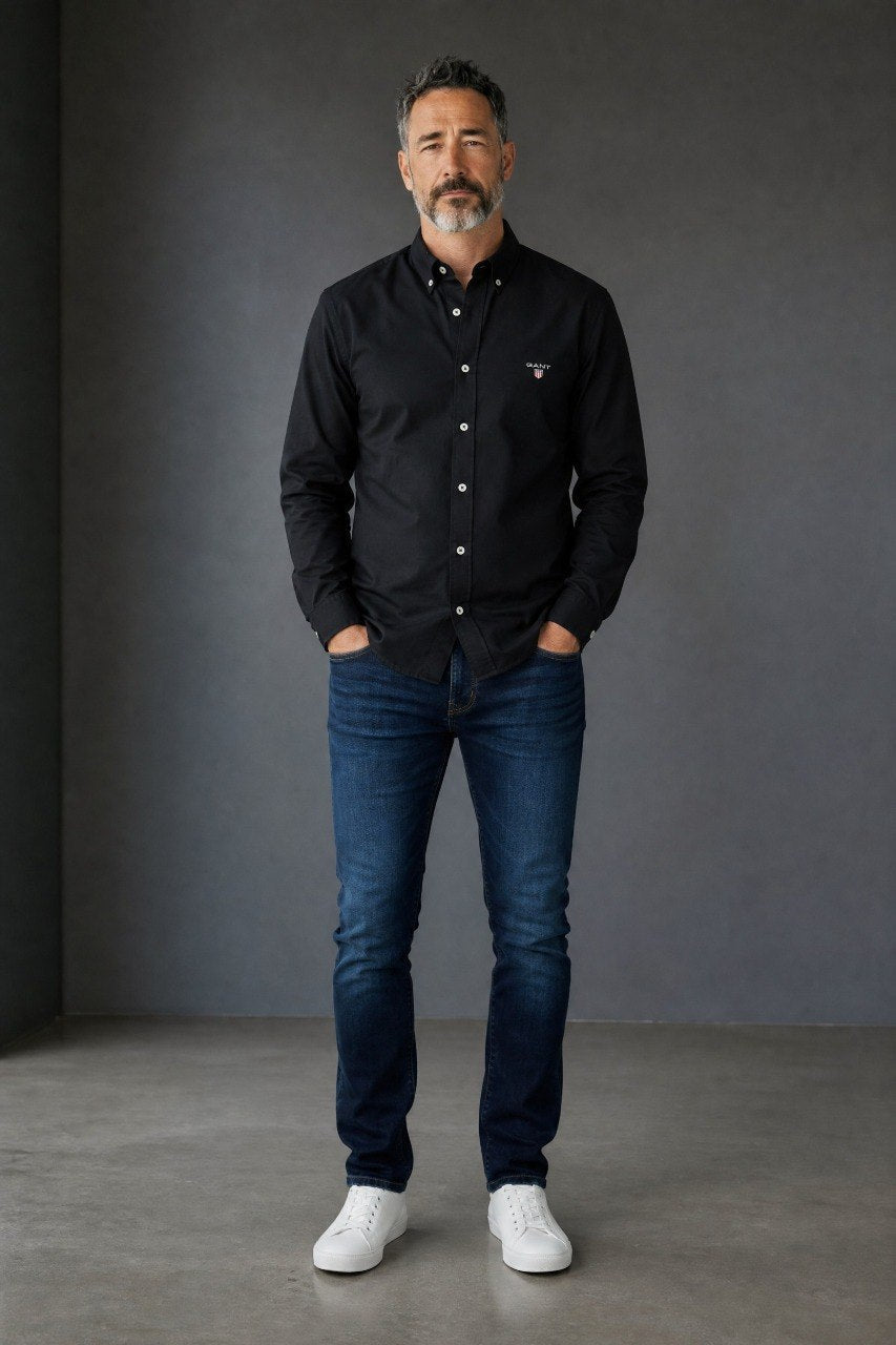 GANT Premium Black Button Down Long Sleeve Oxford Shirt for Men – Luxury Smart Casual Classic Fit Essential 🖤✨ - MASTERPIECE