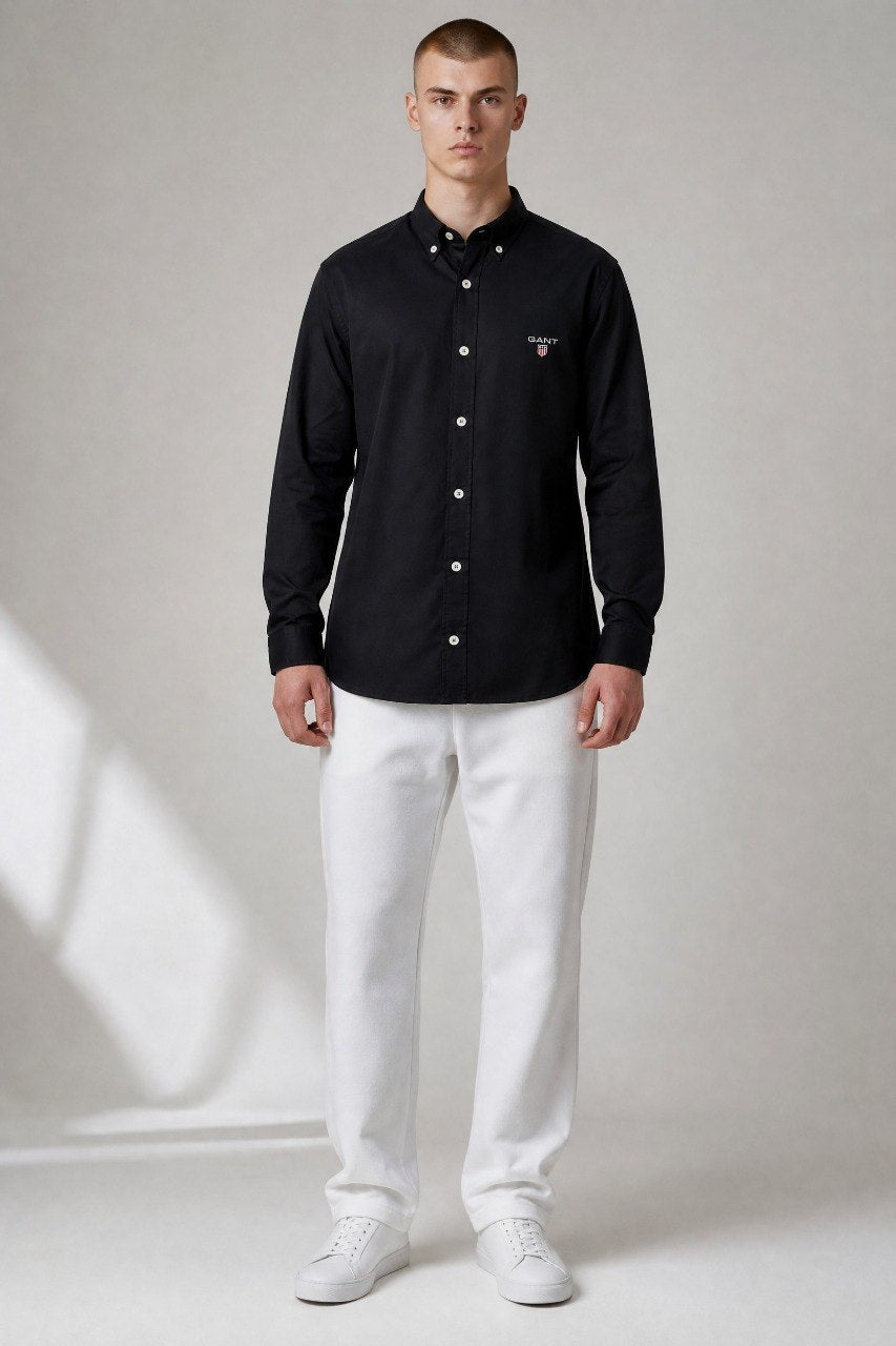 GANT Premium Black Button Down Long Sleeve Oxford Shirt for Men – Luxury Smart Casual Classic Fit Essential 🖤✨ - MASTERPIECE