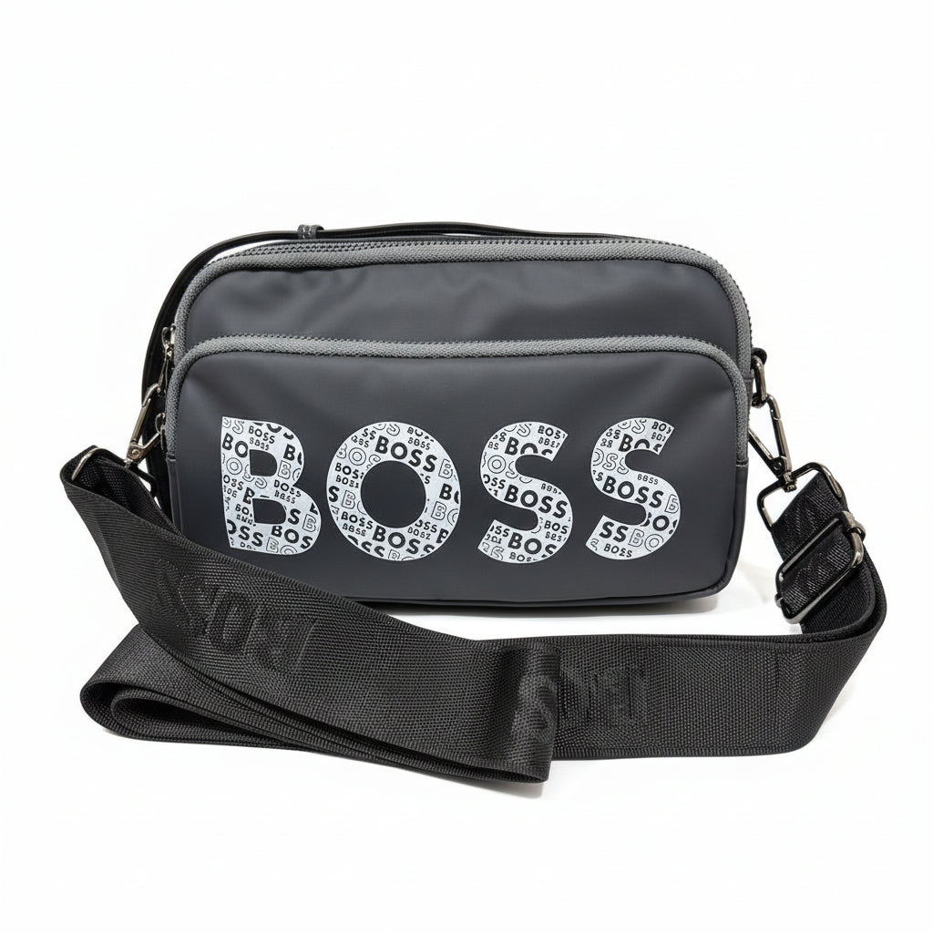 BOSS Signature Crossbody Bag – Sleek Grey Statement Shoulder Bag 🖤👜