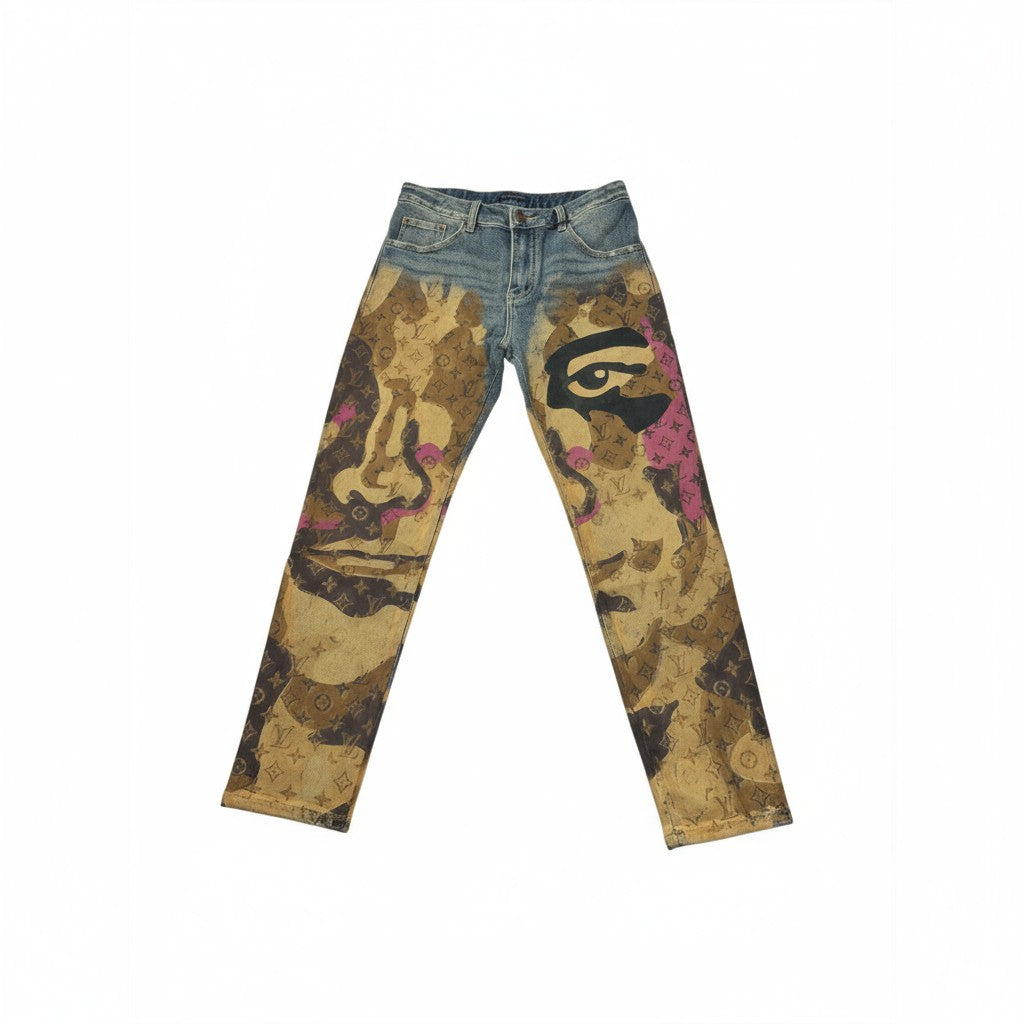 🎨 Louis Vuitton x Custom Art Denim – Statement Jeans with Gallery Energy 🖼️
