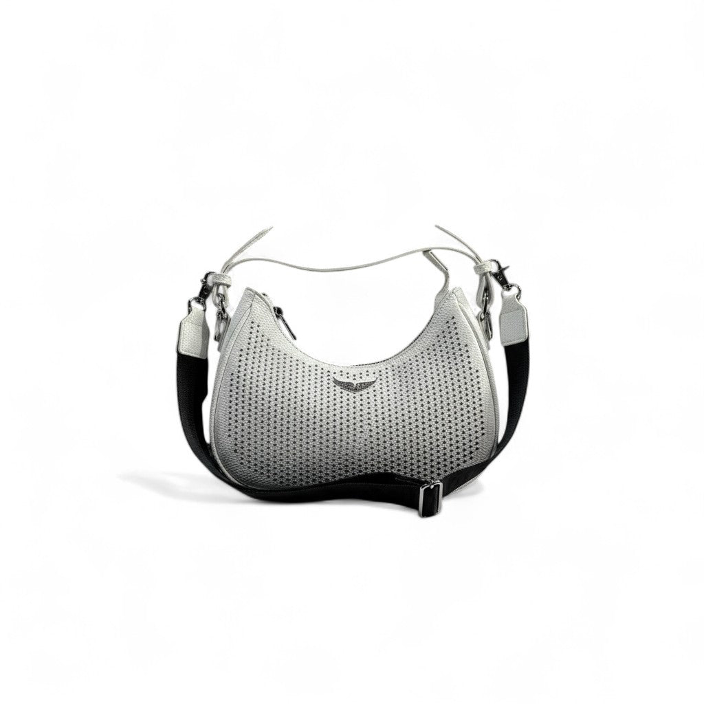 Zadig & Voltaire White Crystal Studded Shoulder Bag ✨🖤 | Elegant Crossbody with Logo Strap