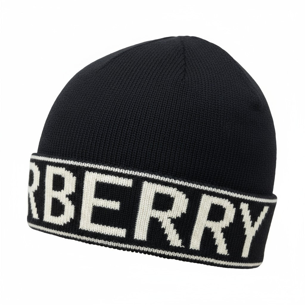 🖤 Burberry Black Knit Beanie | Bold Logo Winter Hat