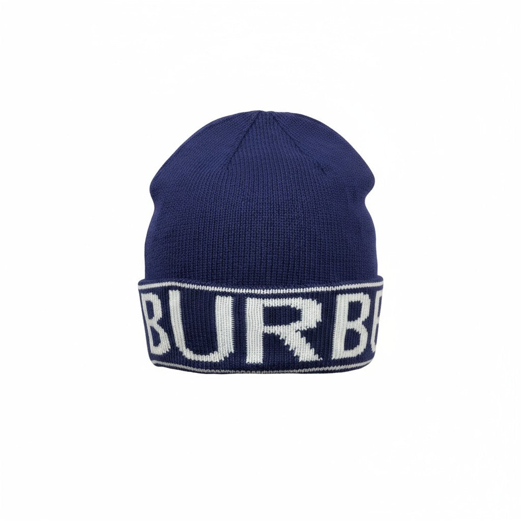 💙 Burberry Navy Blue Knit Beanie | Classic Logo Winter Hat