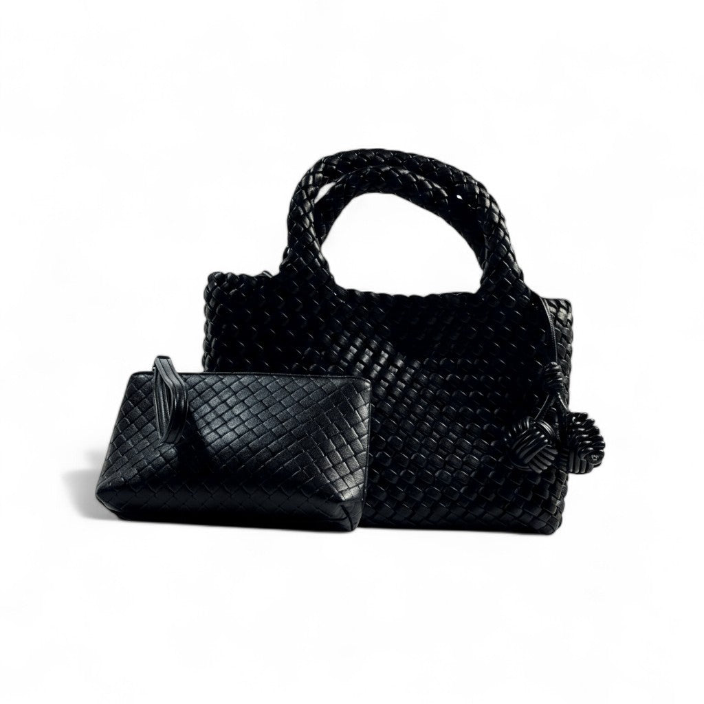 Bottega Veneta Black Woven Tote & Pouch Set 🖤✨ | Luxury Intrecciato Leather Handbag