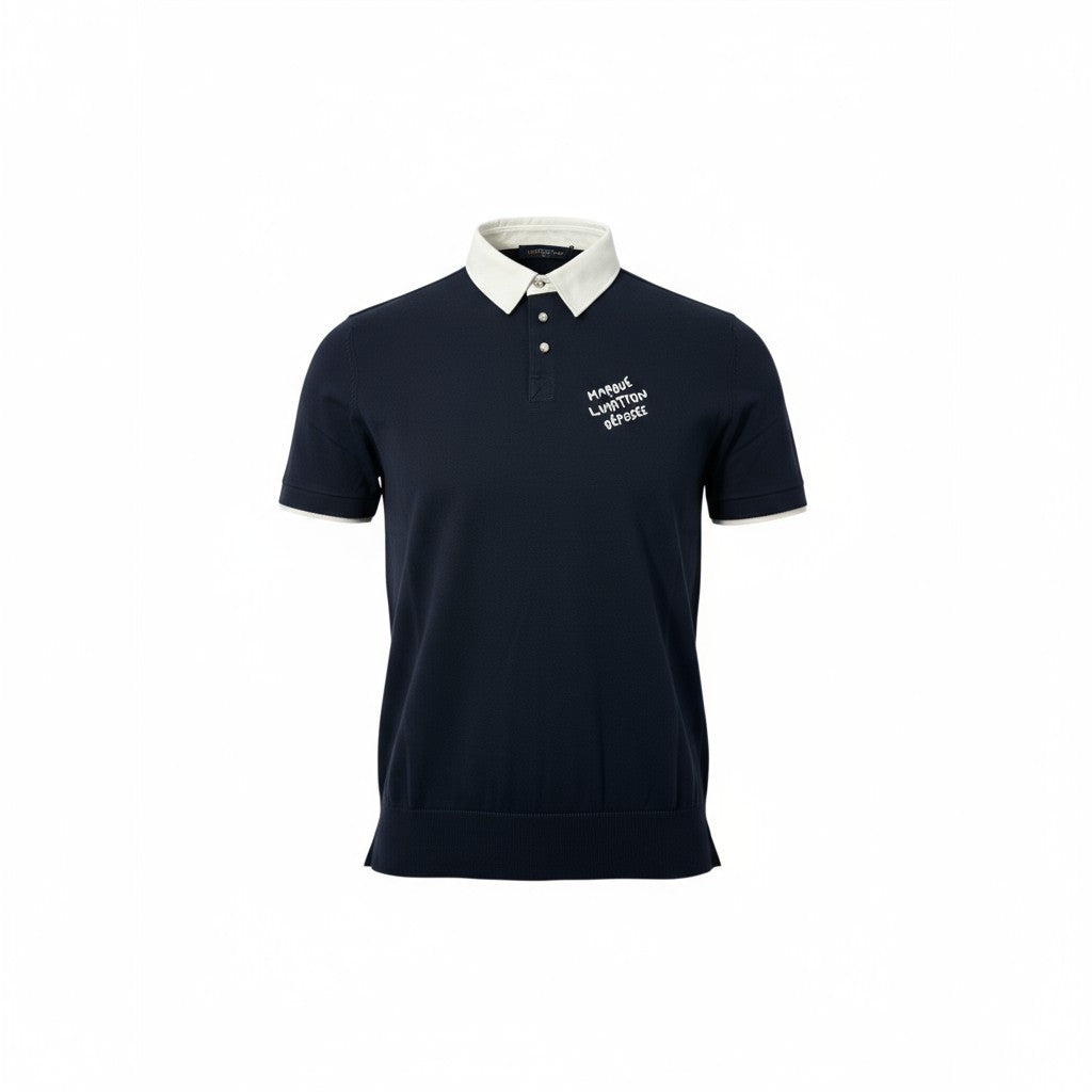 🕴️ Louis Vuitton Embroidered Polo – Navy & White Elegance ⚪🔵