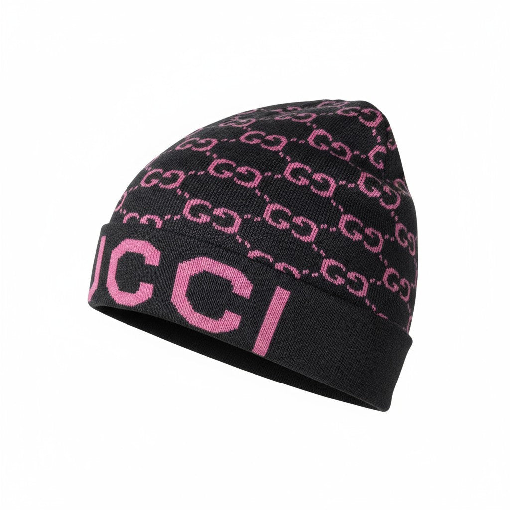 🖤 Gucci Monogram Beanie | Black & Pink Knit Hat