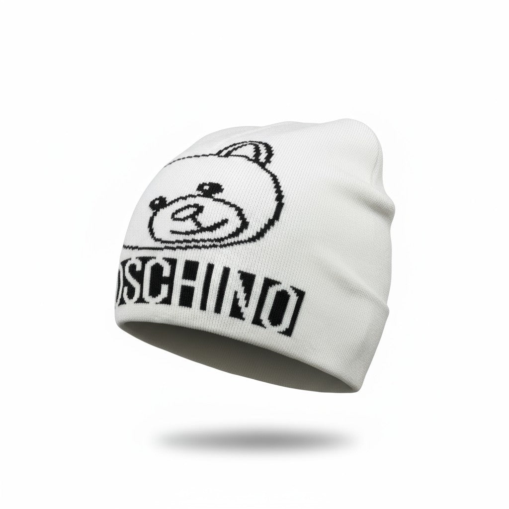 🤍 Moschino White Teddy Bear Beanie | Iconic Logo Knit Hat