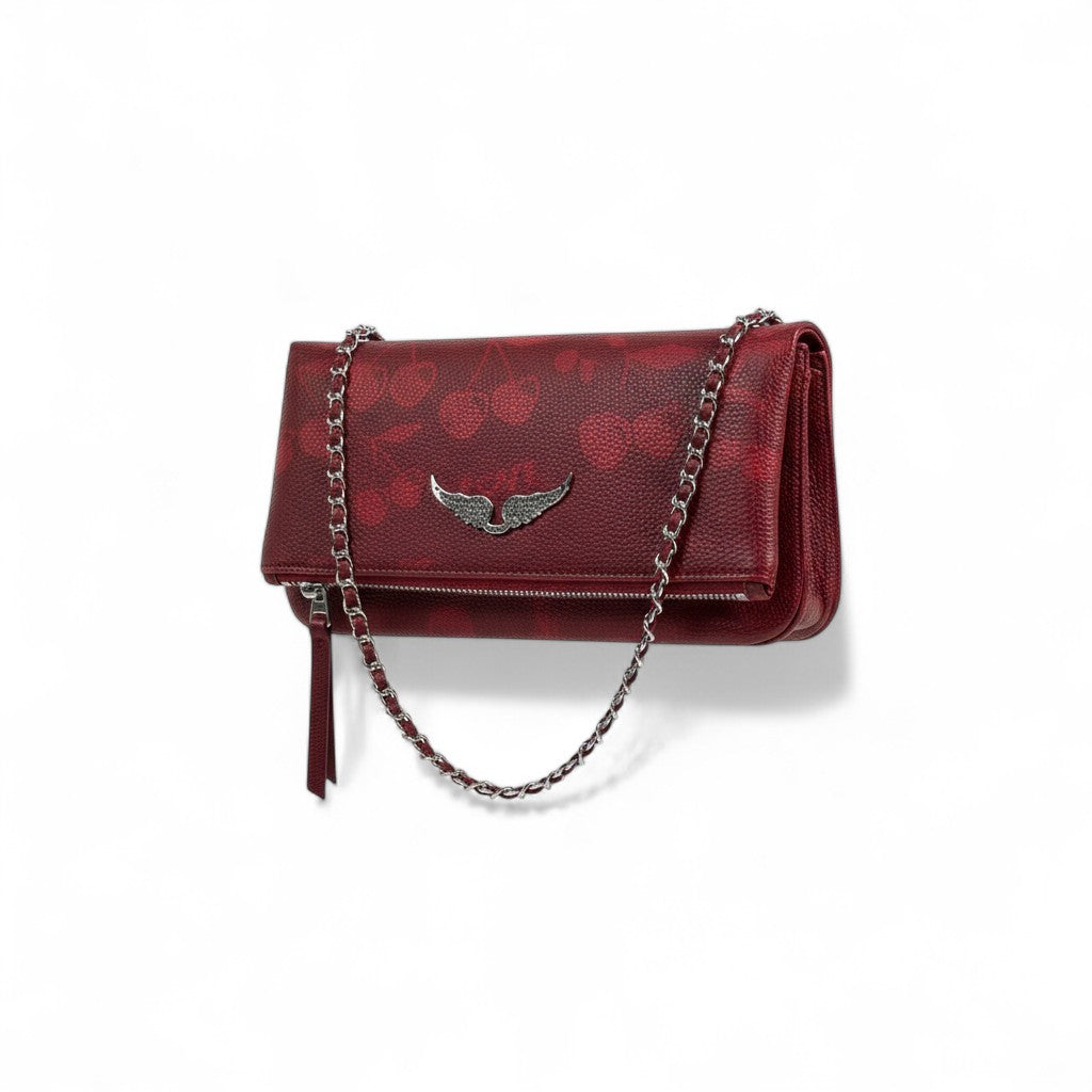 Zadig & Voltaire Red Cherry Print Bag 🍒✨ | Silver Chain Strap – With Box 📦