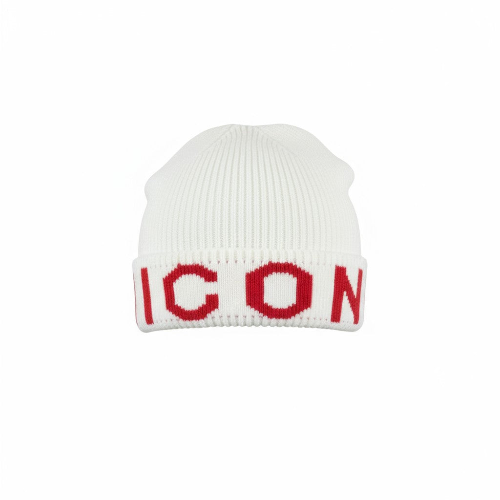 🤍 Dsquared2 ICON White Beanie | Bold Red Logo Knit Hat