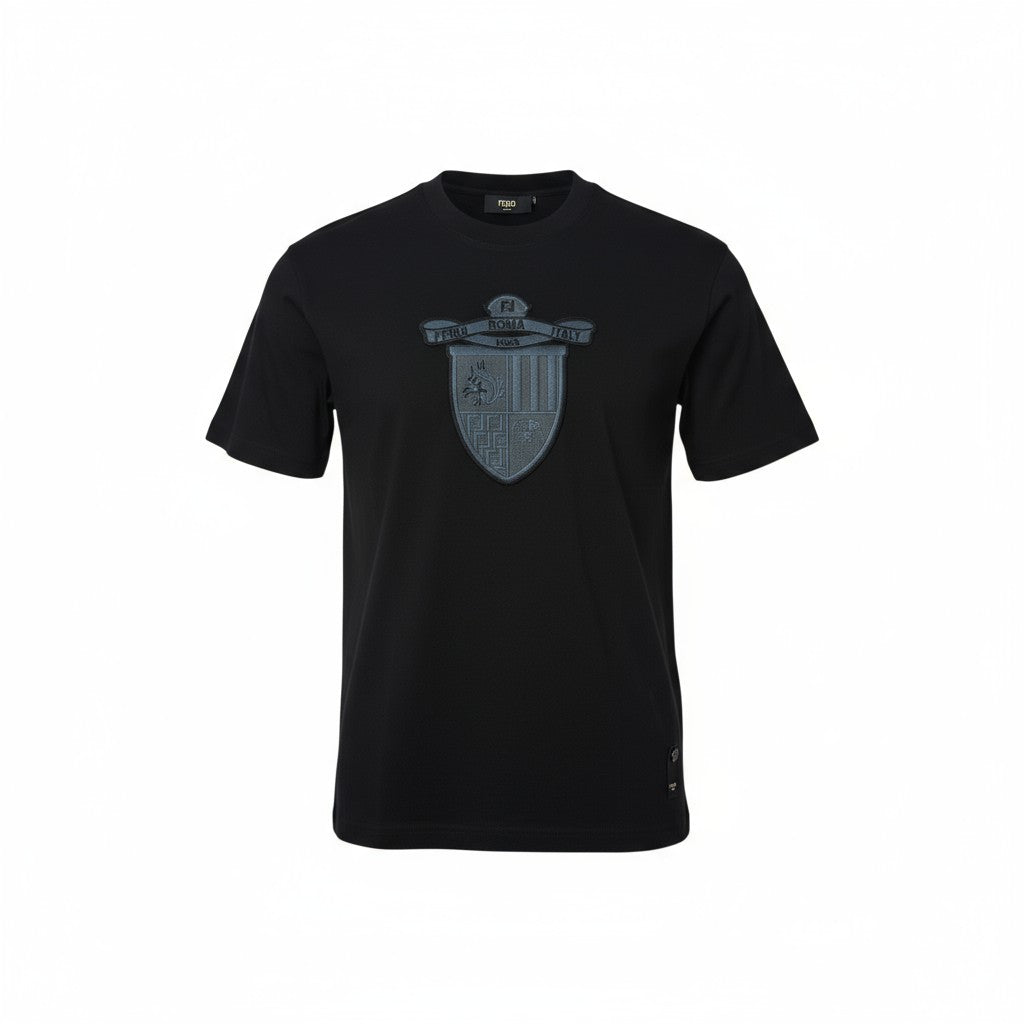 🖤 Fendi Roma Italy Crest Tee – Black on Black Heritage Shield 👑🇮🇹