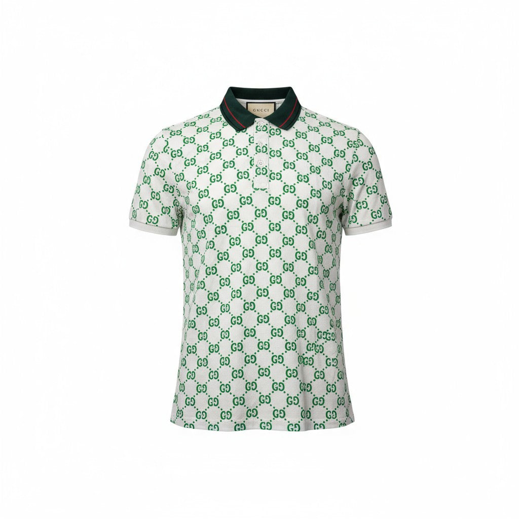 ๐ Gucci All-Over GG Monogram Polo โ White & Green with Web Collar ๐ฎ๐นโจ