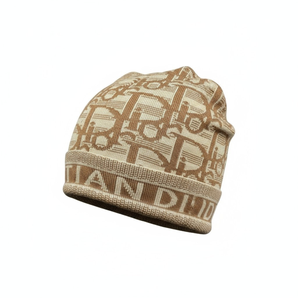 🤎 Dior Beige Monogram Beanie | Christian Dior Paris Knit Hat
