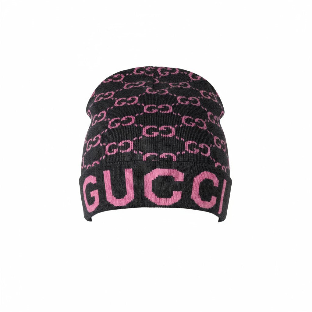🖤 Gucci Monogram Beanie | Black & Pink Knit Hat