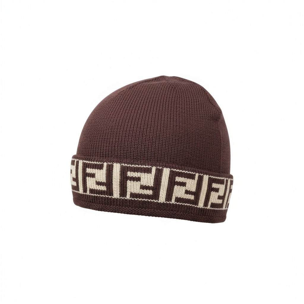 🤎 Fendi FF Logo Brown Beanie | Luxury Monogram Knit Winter Hat