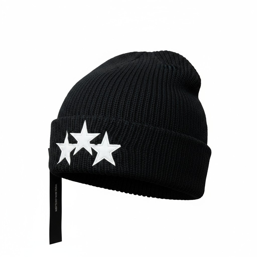 ⭐ Amiri Three Stars Black Beanie | Luxury Knit Streetwear Hat