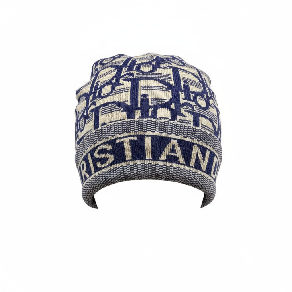 💙 Dior Navy & Beige Monogram Beanie | Christian Dior Knit Logo Hat