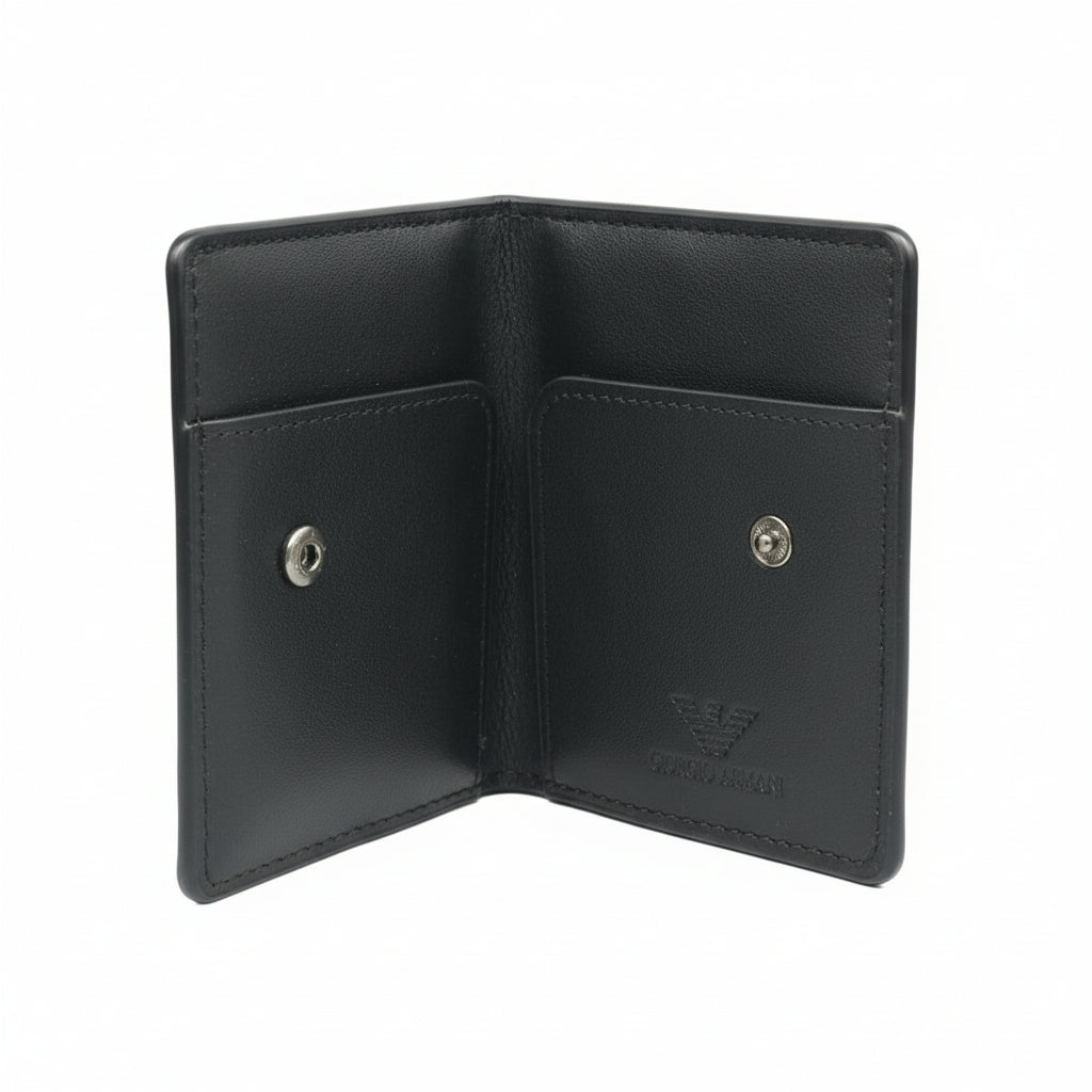 Giorgio Armani Eagle Slim Card Holder – Black Textured Luxury Wallet 🖤🦅