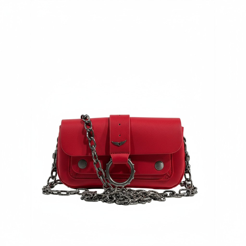 Zadig & Voltaire Red Studded Leather Bag ❤️🔥 | Chain Strap Statement Piece – With Box 📦