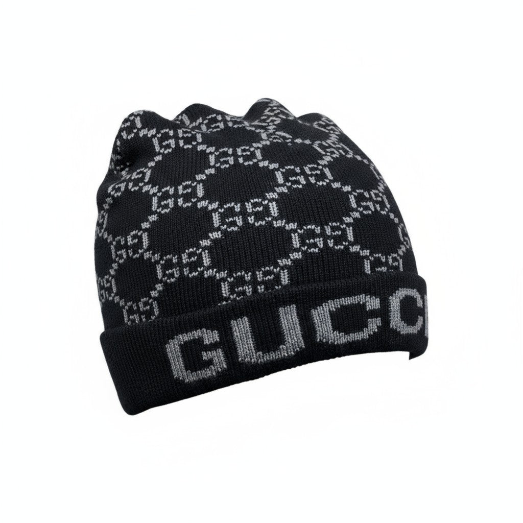 🖤 Gucci Monogram GG Knit Beanie | Black Luxury Winter Hat