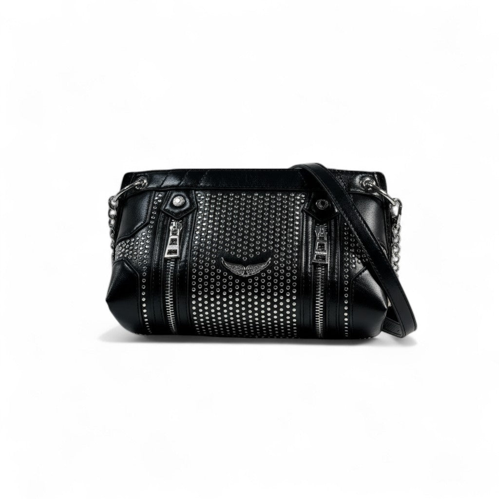 Zadig & Voltaire Black Studded Shoulder Bag 🖤✨ | Rock-Chic Crossbody with Logo Strap
