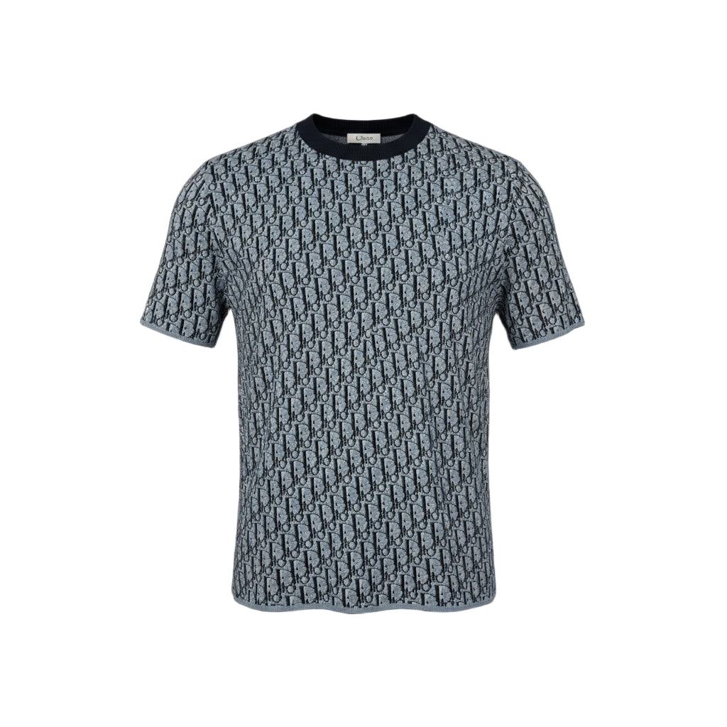 🖤 Dior Oblique Jacquard Tee – Blue/Black All-Over Monogram Edition 🔷✨