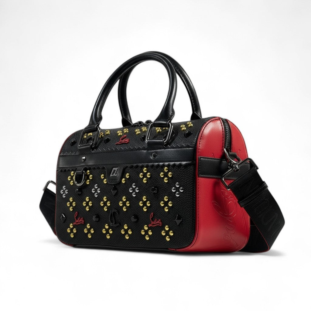 Christian Louboutin Black & Red Studded Duffle Bag 🖤❤️✨ | Luxury Designer Handbag