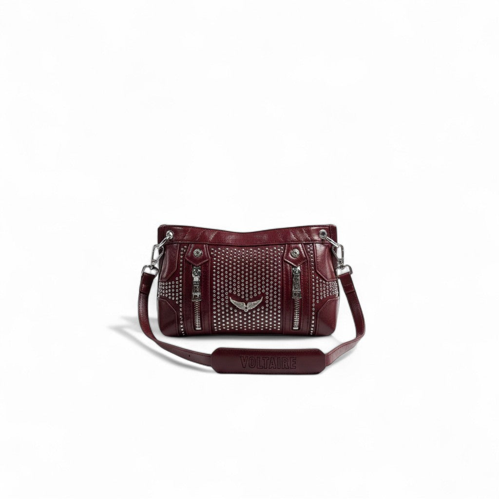 Zadig & Voltaire Burgundy Studded Crossbody Bag ❤️🔥 | Rock-Chic Shoulder Bag
