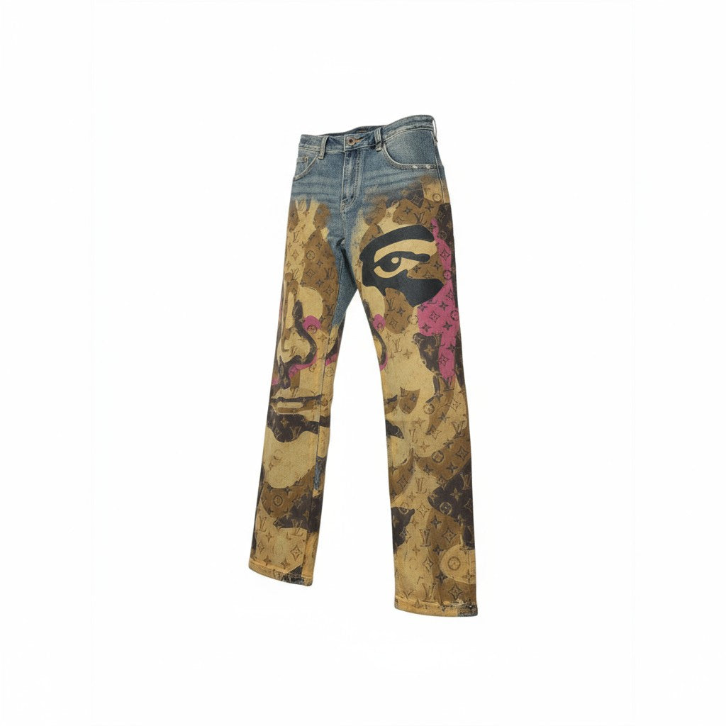 🎨 Louis Vuitton x Custom Art Denim – Statement Jeans with Gallery Energy 🖼️