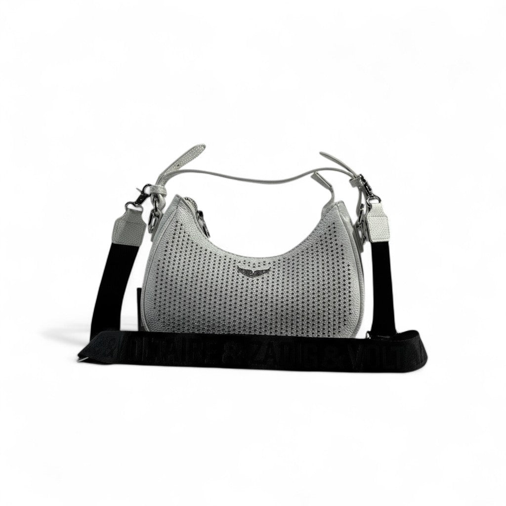Zadig & Voltaire White Crystal Studded Shoulder Bag ✨🖤 | Elegant Crossbody with Logo Strap