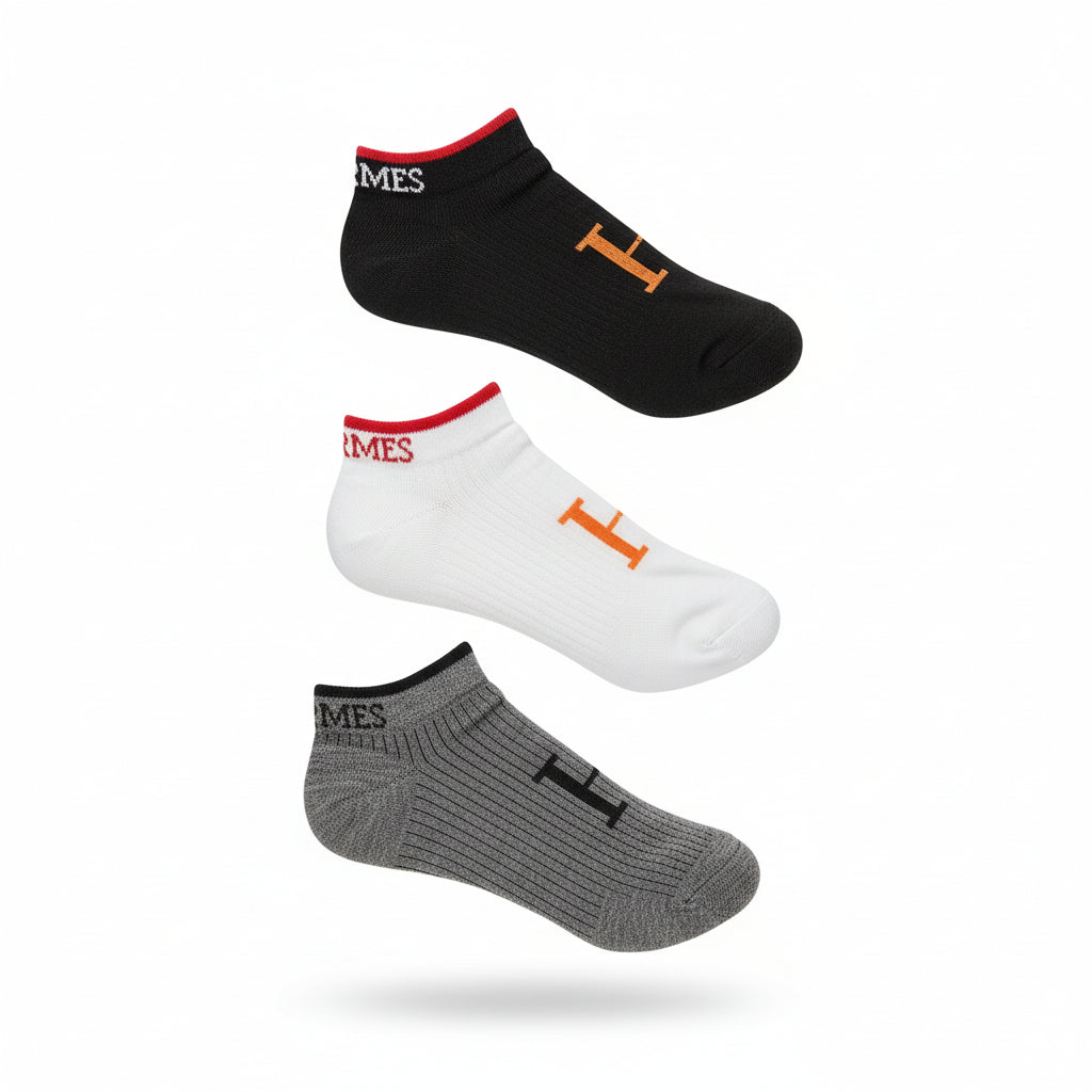 Hermès H Logo Ankle Socks – Pack of 3 Luxury Sport Essentials 🧦✨