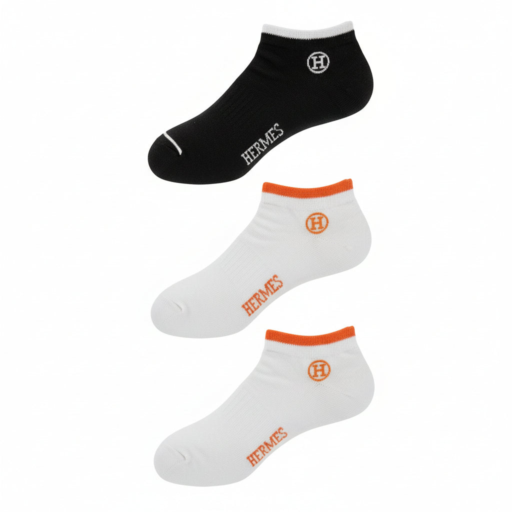 Hermès Logo Ankle Socks – Pack of 3 Luxury Everyday Set 🧦✨