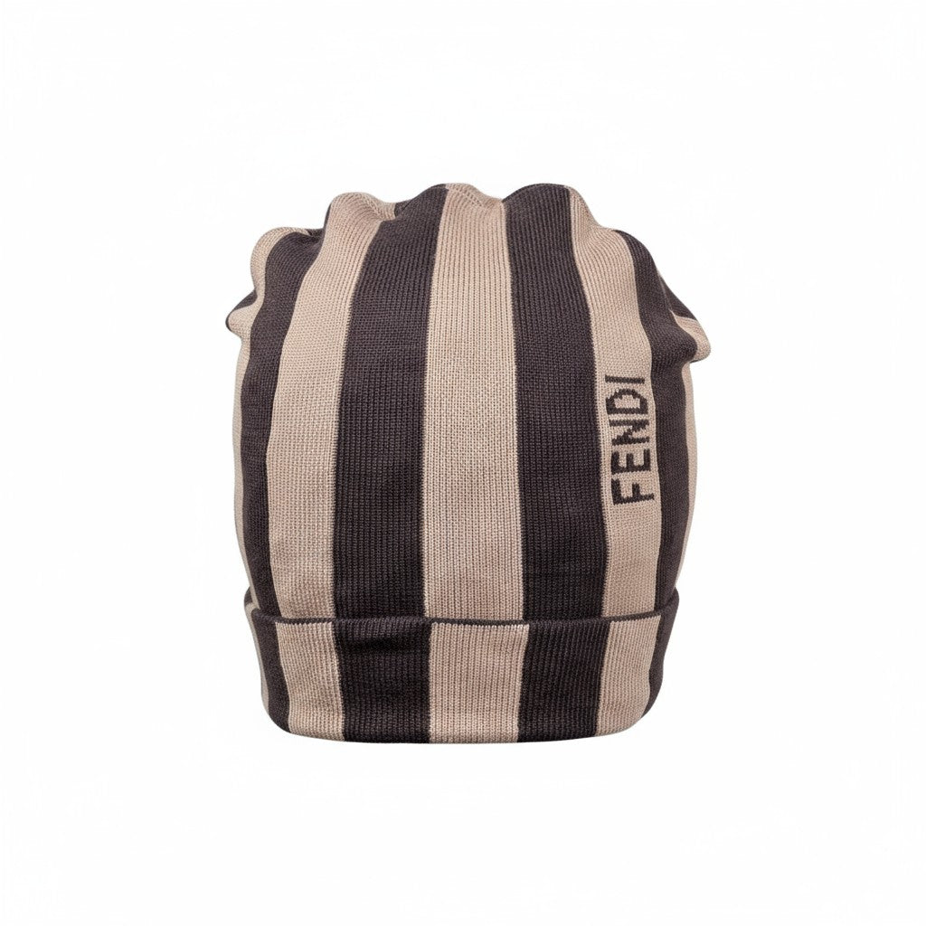 🤎 Fendi Striped Beanie | Beige & Brown Luxury Knit Hat