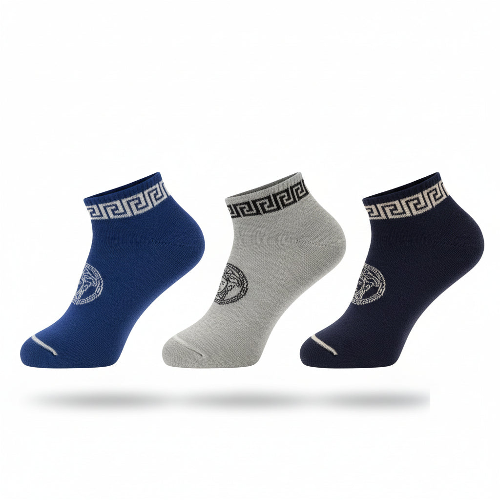 Versace Style Medusa Ankle Socks – Pack of 3 Luxury Everyday Set 🧦✨