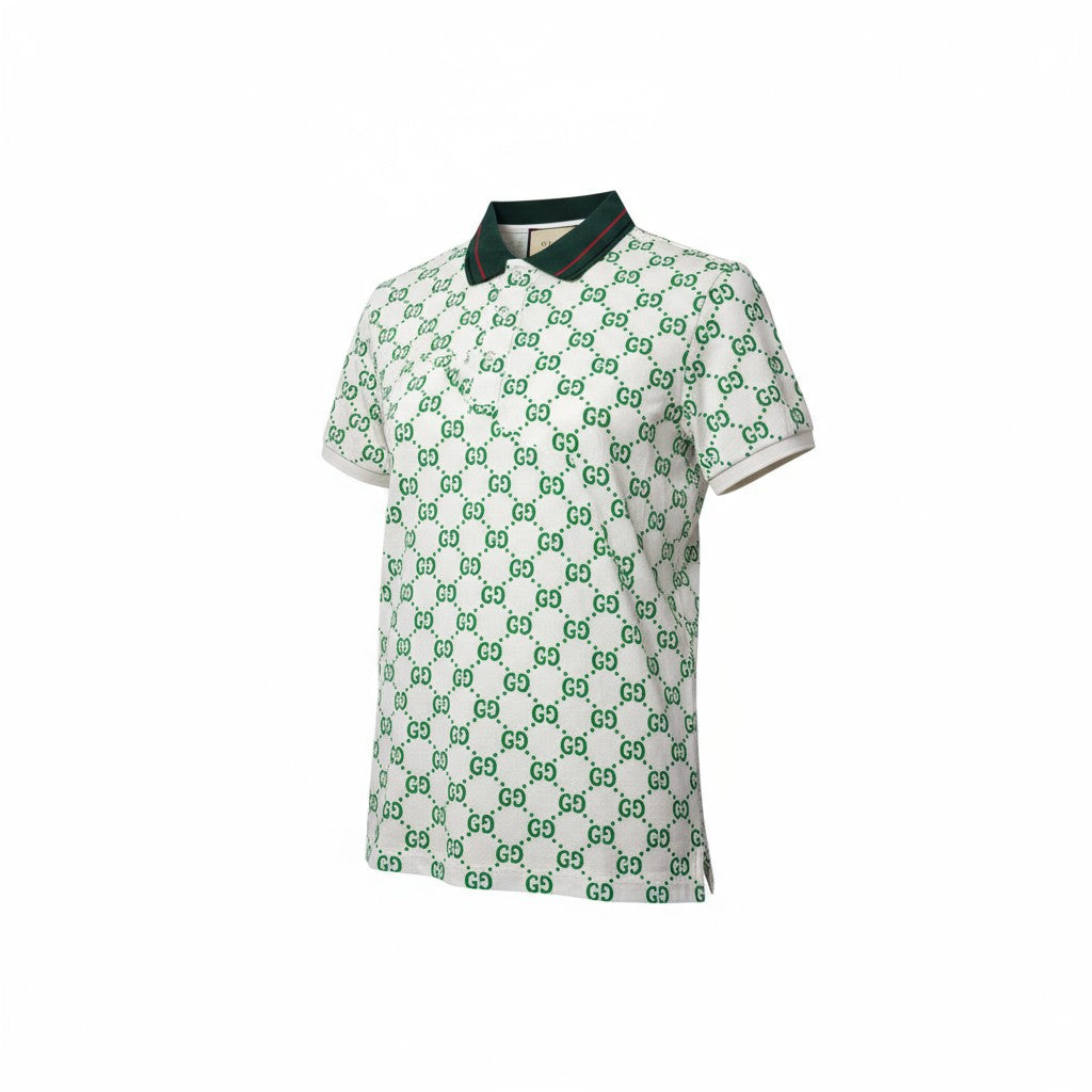 ๐ Gucci All-Over GG Monogram Polo โ White & Green with Web Collar ๐ฎ๐นโจ