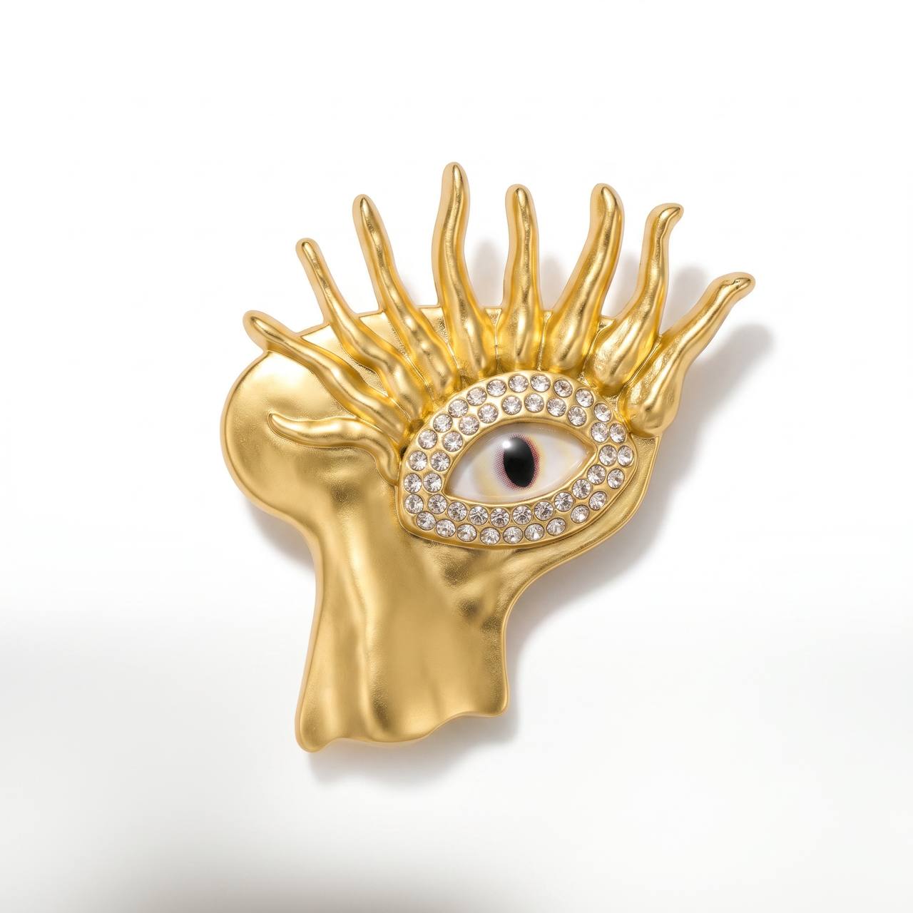 👁️✨ Golden Crystal Eye Face Statement Brooch - MASTERPIECE