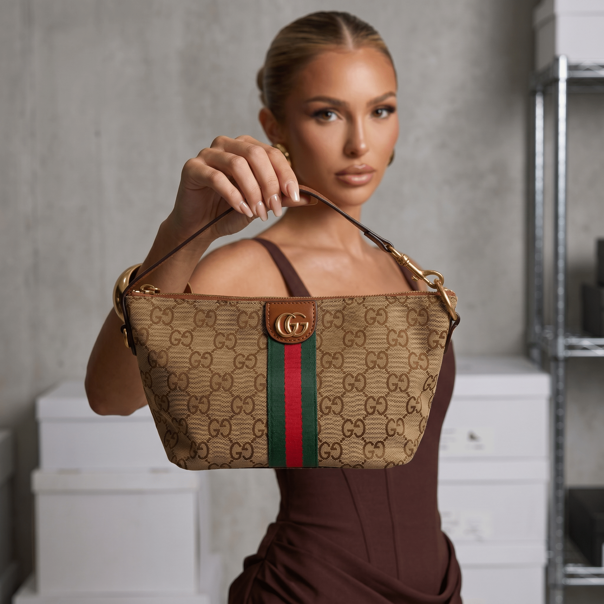Gucci Beige GG Supreme Web Stripe Shoulder Bag 🤎💚❤️✨👜🔥 - MASTERPIECE
