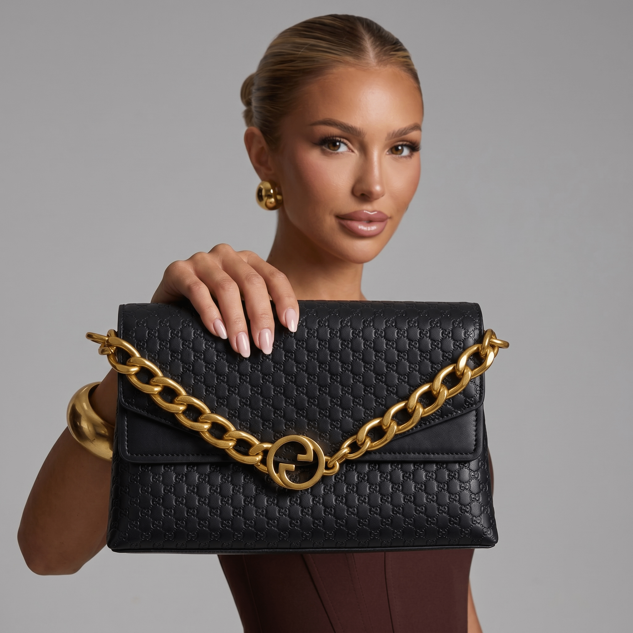 Gucci Black GG Emblem Chain Shoulder Bag 🖤✨ - MASTERPIECE