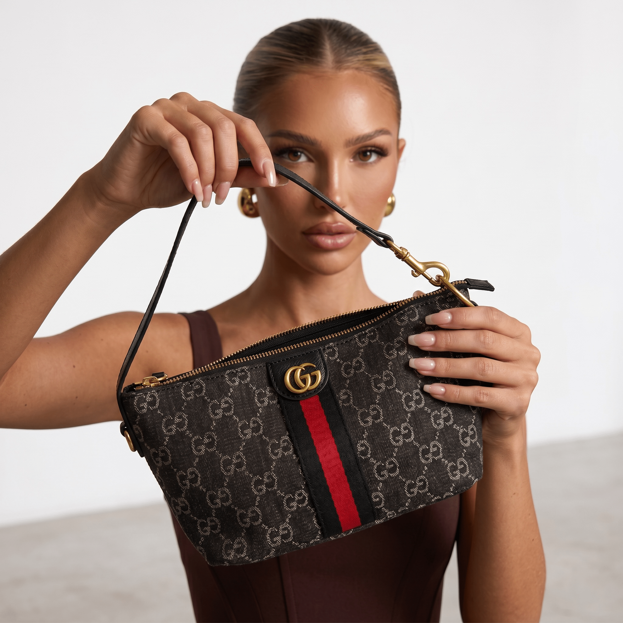 Gucci Black GG Monogram Red Stripe Shoulder Bag 🖤❤️✨👜🔥 - MASTERPIECE