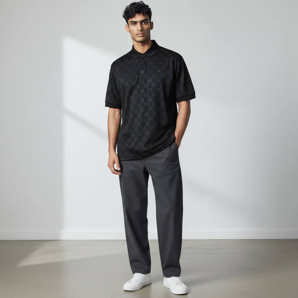🖤 Gucci Black Polo Shirt with Subtle Monogram – Sleek Luxury Essential 👕🔥 - MASTERPIECE