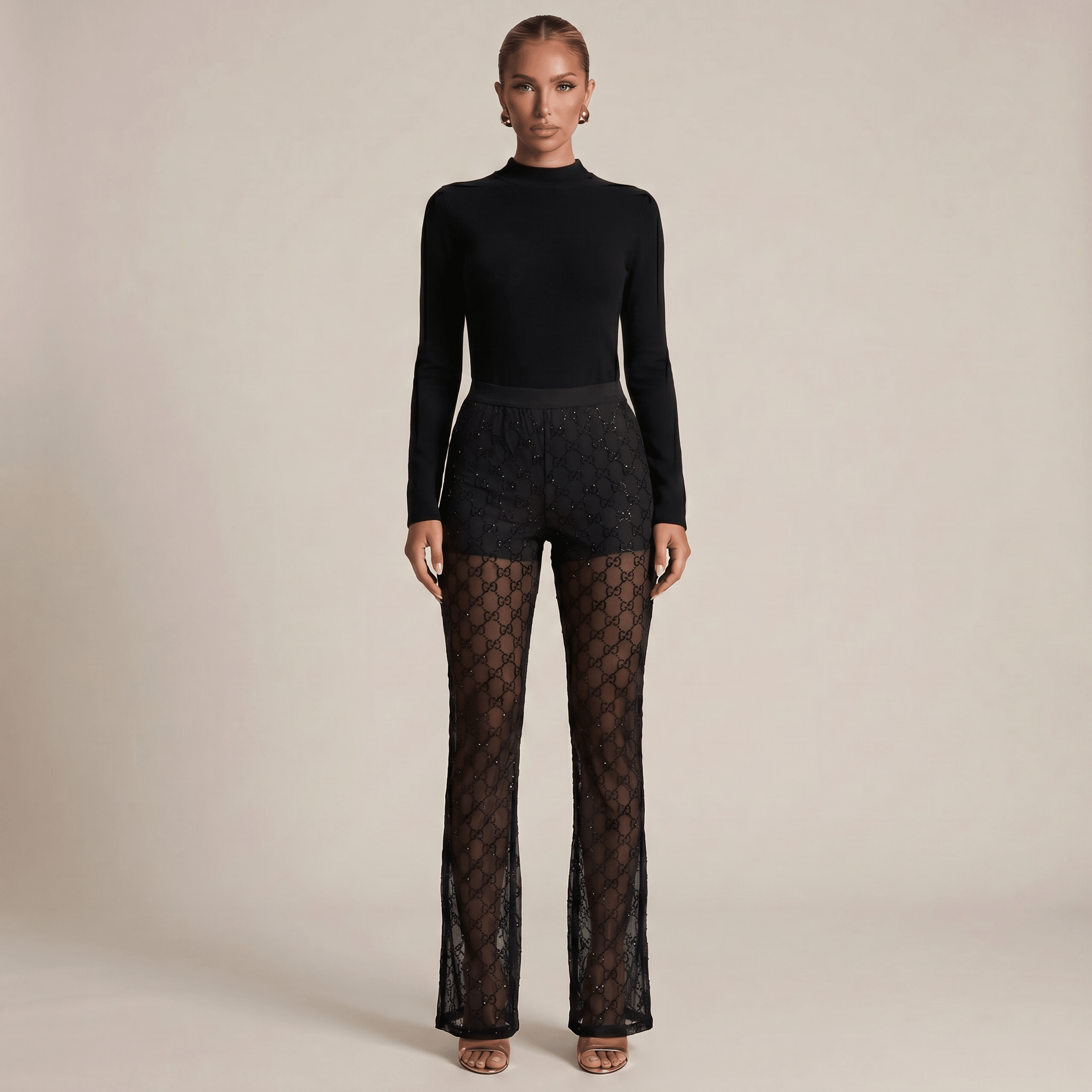 Gucci Black Sheer Crystal Logo Pants 🖤✨ - MASTERPIECE