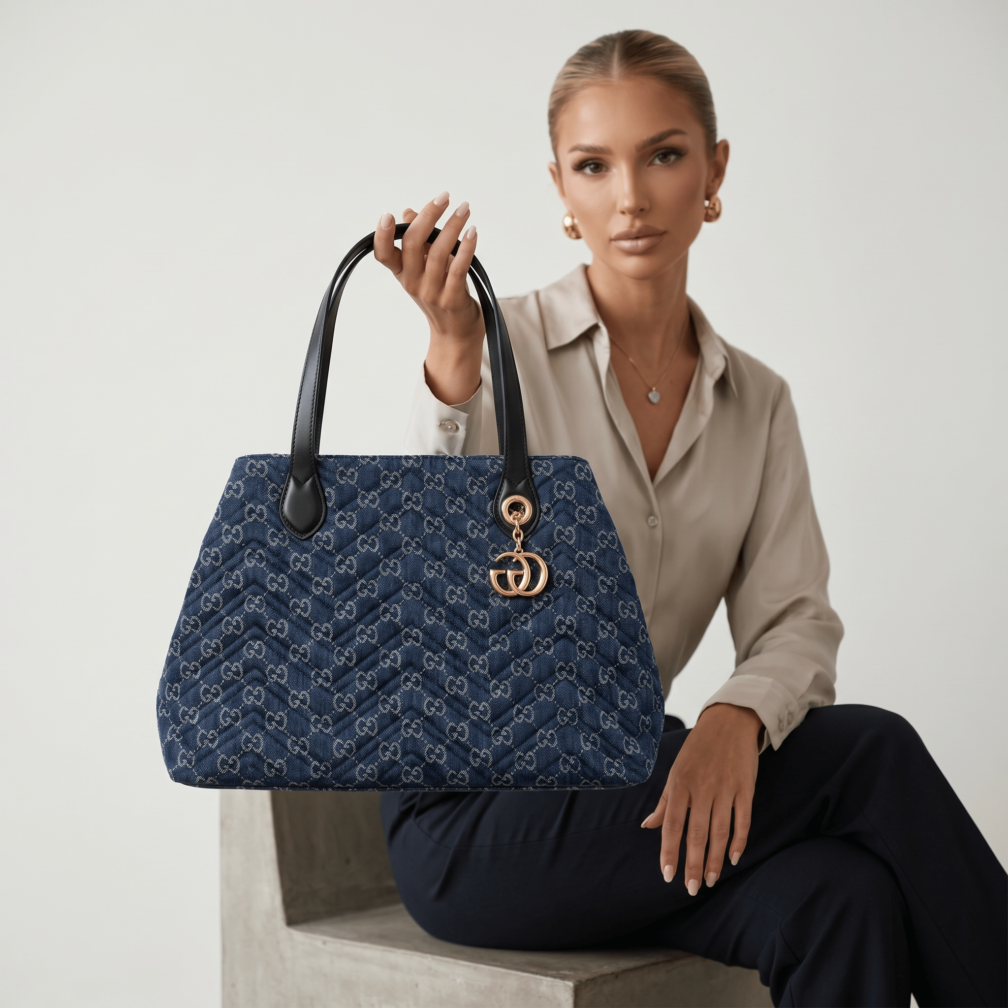 Gucci Denim Quilted Shoulder Tote Bag 💙✨ - MASTERPIECE