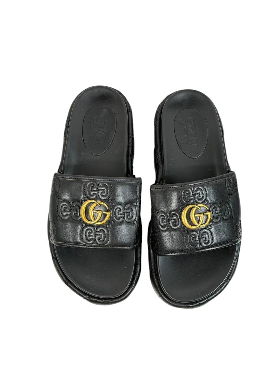 GUCCI GG Embossed Slide Sandals – Black Edition 🖤✨ - MASTERPIECE