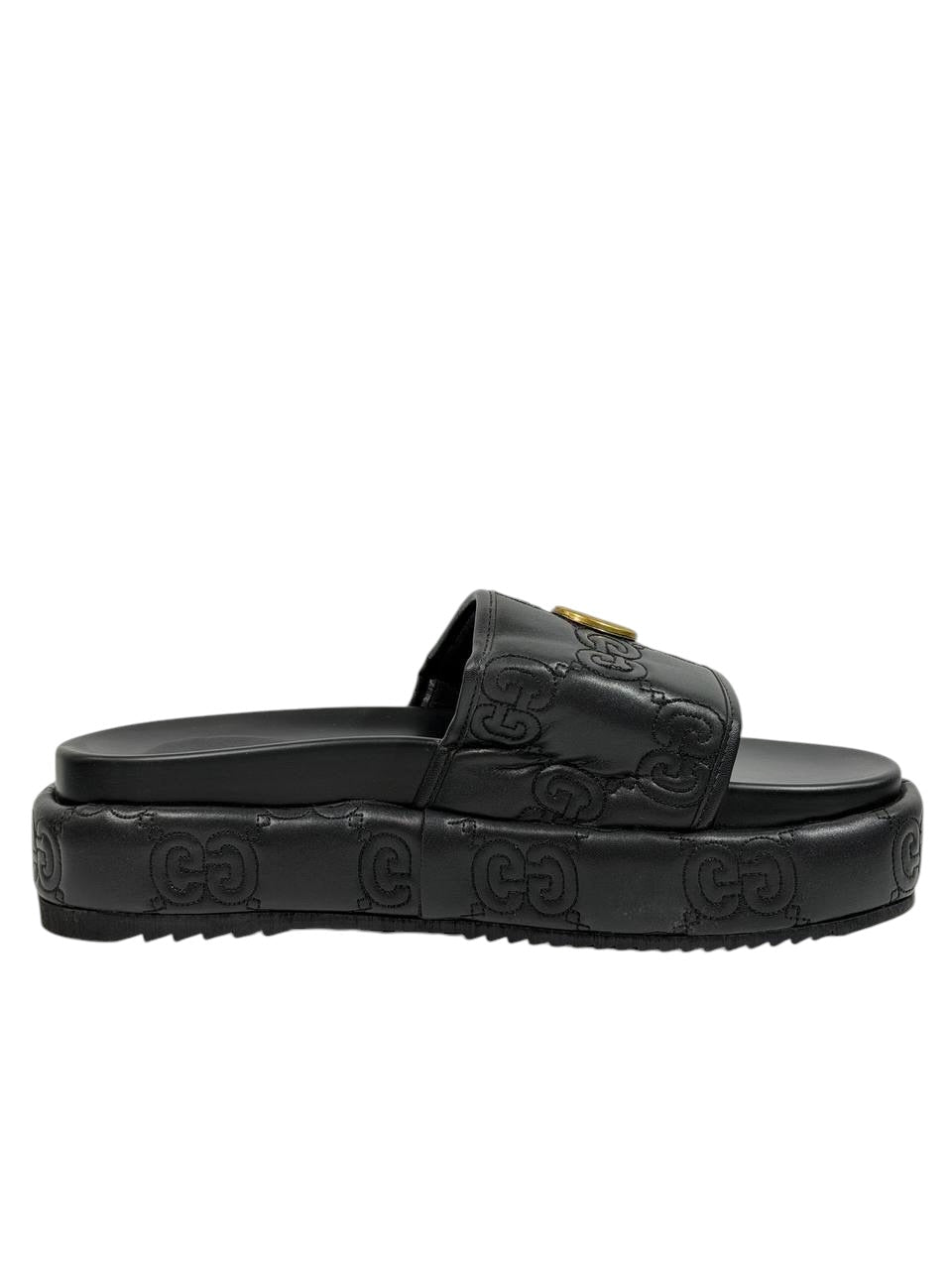 GUCCI GG Embossed Slide Sandals – Black Edition 🖤✨ - MASTERPIECE