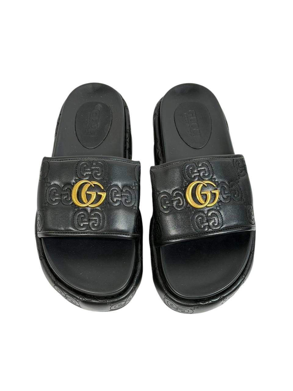 GUCCI GG Embossed Slide Sandals – Black Edition 🖤✨ - MASTERPIECE